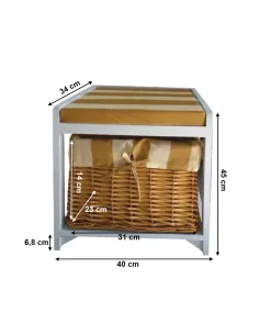 Băncuţă GINGER3 NEW, hol/dormitor, 40x45x35 cm, lemn/răchită/textil | MobilaOK 2