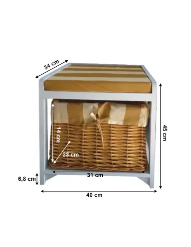Băncuţă GINGER3 NEW, hol/dormitor, 40x45x35 cm, lemn/răchită/textil | MobilaOK