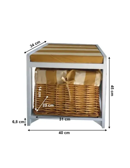 Băncuţă GINGER3 NEW, hol/dormitor, 40x45x35 cm, lemn/răchită/textil | MobilaOK