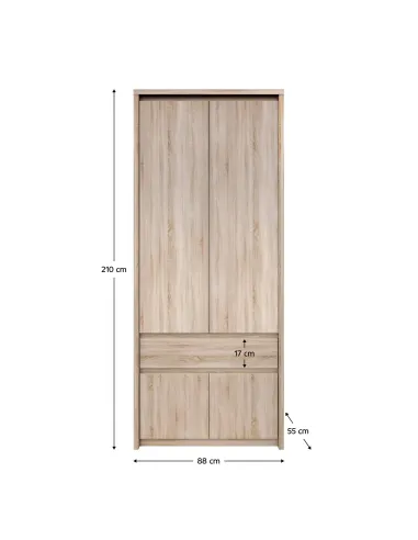 Dulap de haine NORTY, dormitor, 88x55x210 cm, PAL melaminat stejar sonoma | MobilaOK