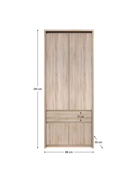 Dulap de haine NORTY, dormitor, 88x55x210 cm, PAL melaminat stejar sonoma | MobilaOK