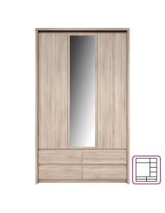 Dulap NORTY, dormitor/hol, 127x60x210 cm, PAL melaminat stejar sonoma | MobilaOK