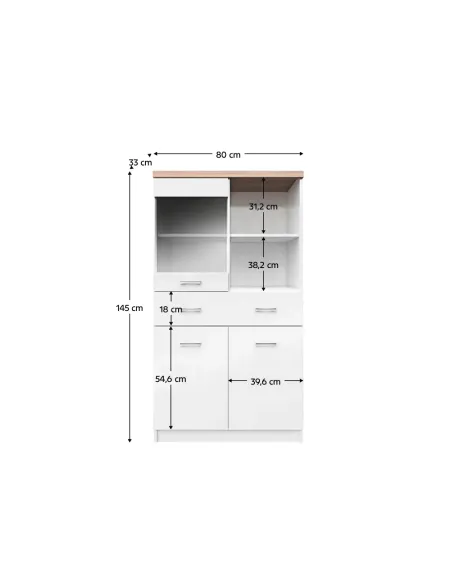 Vitrină TOPTY, living/dormitor/birou, 80x145x33 cm, PAL melaminat | MobilaOK