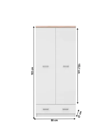 Dulap TOPTY, dormitior/hol/birou, 80x183x57 cm, PAL melaminat alb/stejar sonoma | MobilaOK