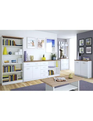 Comodă TOPTY TYP 13 pentru dormitor/hol, 80x85x33 cm, PAL melaminat alb/stejar sonoma | MobilaOK