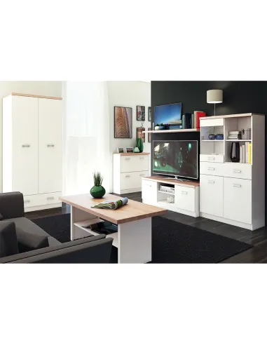 Comodă TOPTY TYP 13 pentru dormitor/hol, 80x85x33 cm, PAL melaminat alb/stejar sonoma | MobilaOK
