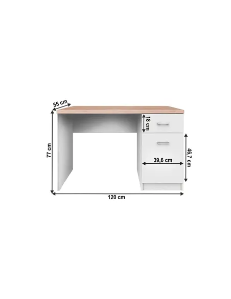 Masă PC TOPTY, birou modular, 120x77x55 cm, PAL melaminat alb/stejar sonoma | MobilaOK