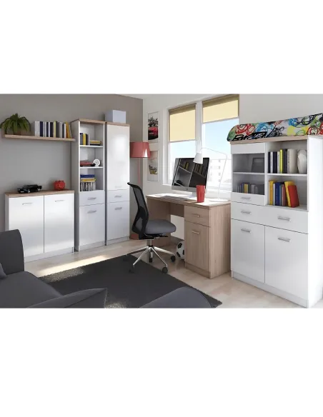 Masă PC TOPTY, birou modular, 120x77x55 cm, PAL melaminat alb/stejar sonoma | MobilaOK