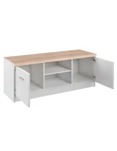 Comodă TV TYP 15, living/dormitor, 120x46x42 cm, PAL melaminat alb/stejar sonoma | MobilaOK 2