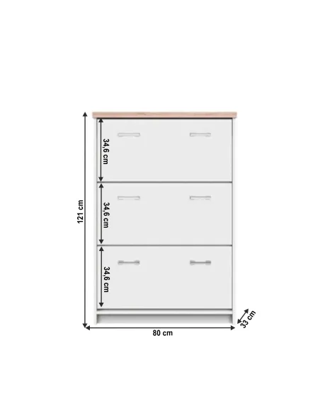 Pantofar TOPTY, 80x121x33 cm, PAL melaminat alb/stejar sonoma | MobilaOK