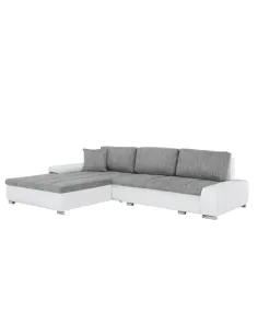 Colțar TONIKS, extensibil cu depozitare, living, 300x215x72 cm, piele ecologică albă/material gri | MobilaOK