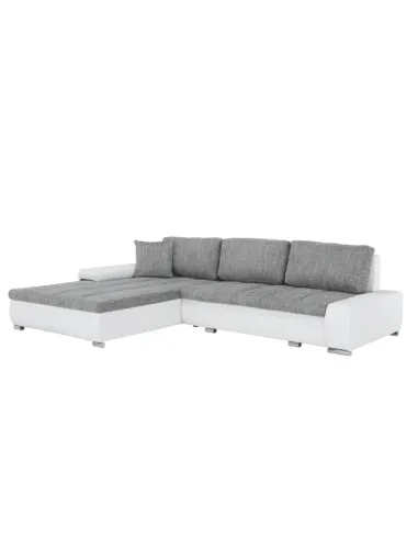 Colțar TONIKS, extensibil cu depozitare, living, 300x215x72 cm, piele ecologică albă/material gri | MobilaOK