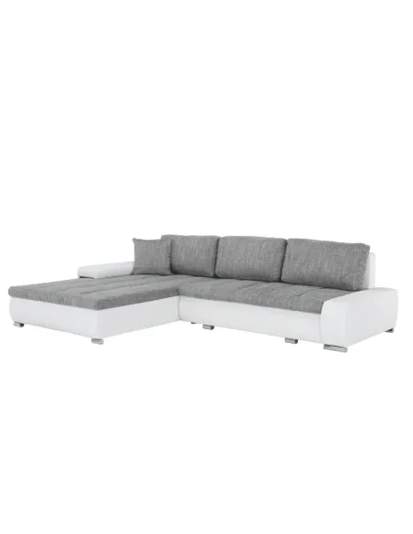 Colțar TONIKS, extensibil cu depozitare, living, 300x215x72 cm, piele ecologică albă/material gri | MobilaOK
