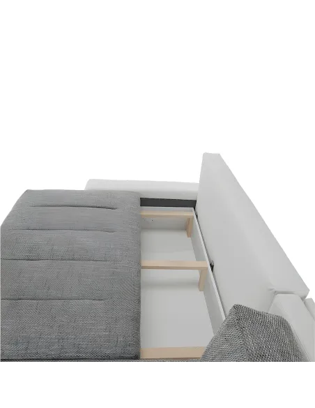 Colțar TONIKS, extensibil cu depozitare, living, 300x215x72 cm, piele ecologică albă/material gri | MobilaOK