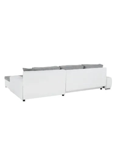 Colțar TONIKS, extensibil cu depozitare, living, 300x215x72 cm, piele ecologică albă/material gri | MobilaOK