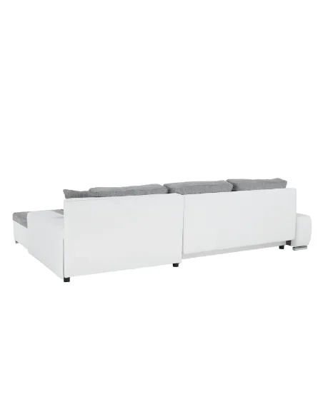 Colțar TONIKS, extensibil cu depozitare, living, 300x215x72 cm, piele ecologică albă/material gri | MobilaOK