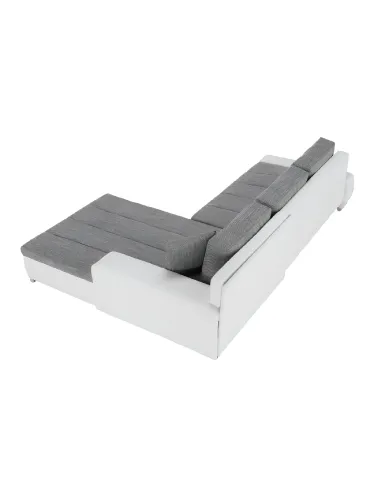 Colțar TONIKS, extensibil cu depozitare, living, 300x215x72 cm, piele ecologică albă/material gri | MobilaOK