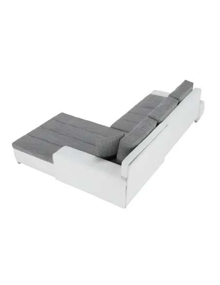 Colțar TONIKS, extensibil cu depozitare, living, 300x215x72 cm, piele ecologică albă/material gri | MobilaOK