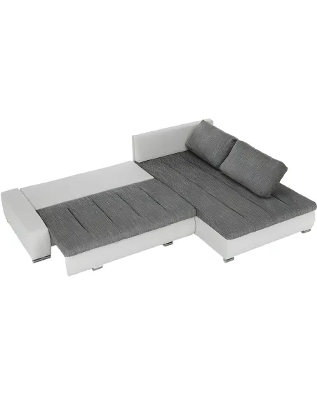 Colțar TONIKS, extensibil cu depozitare, living, 300x215x72 cm, piele ecologică albă/material gri | MobilaOK
