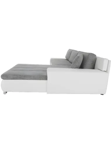 Colțar TONIKS, extensibil cu depozitare, living, 300x215x72 cm, piele ecologică albă/material gri | MobilaOK