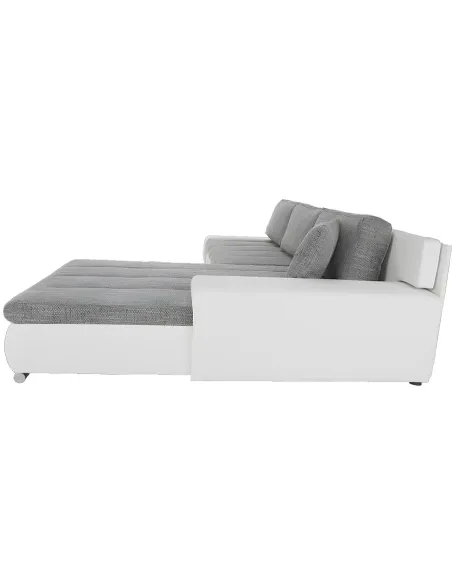Colțar TONIKS, extensibil cu depozitare, living, 300x215x72 cm, piele ecologică albă/material gri | MobilaOK