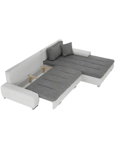 Colțar TONIKS, extensibil cu depozitare, living, 300x215x72 cm, piele ecologică albă/material gri | MobilaOK