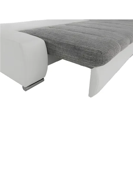 Colțar TONIKS, extensibil cu depozitare, living, 300x215x72 cm, piele ecologică albă/material gri | MobilaOK