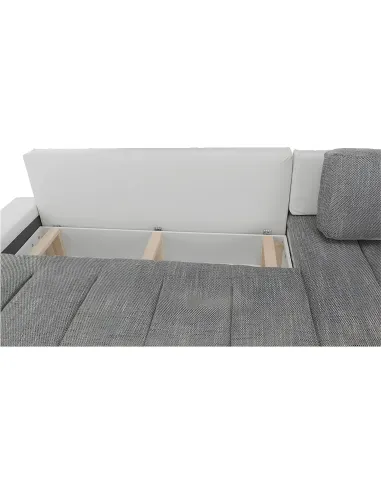 Colțar TONIKS, extensibil cu depozitare, living, 300x215x72 cm, piele ecologică albă/material gri | MobilaOK