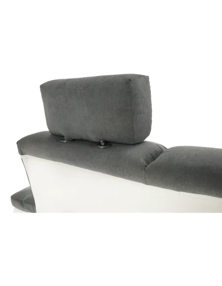 Colțar extensibil SANTIAGO, living, 260x86/106x168 cm, Piele ecologică alb/Textil gri, picioare metalice | MobilaOK