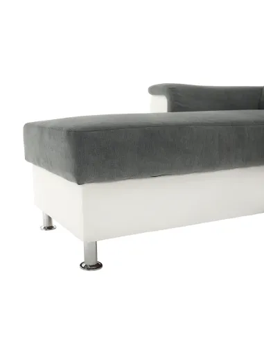 Colțar extensibil SANTIAGO, living, 260x86/106x168 cm, Piele ecologică alb/Textil gri, picioare metalice | MobilaOK