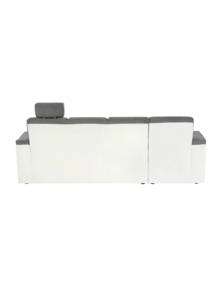 Colțar extensibil SANTIAGO, living, 260x86/106x168 cm, Piele ecologică alb/Textil gri, picioare metalice | MobilaOK