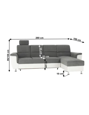 Colțar extensibil, SANTIAGO, living/dormitor, 260x168 cm, piele ecologică/material textil | MobilaOK