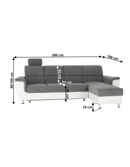 Colțar extensibil, SANTIAGO, living/dormitor, 260x168 cm, piele ecologică/material textil | MobilaOK