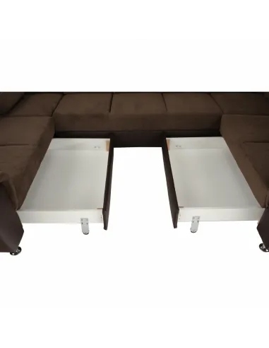 Colțar, SANTIAGO U MARE, living, 338 x 86/106 x 217/217 cm, Piele ecologică/Textil maro | MobilaOK