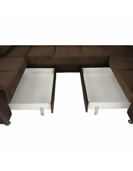 Colțar, SANTIAGO U MARE, living, 338 x 86/106 x 217/217 cm, Piele ecologică/Textil maro | MobilaOK