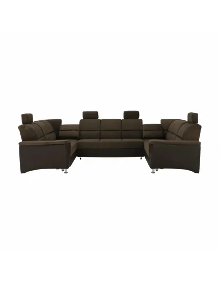 Colțar, SANTIAGO U MARE, living, 338 x 86/106 x 217/217 cm, Piele ecologică/Textil maro | MobilaOK