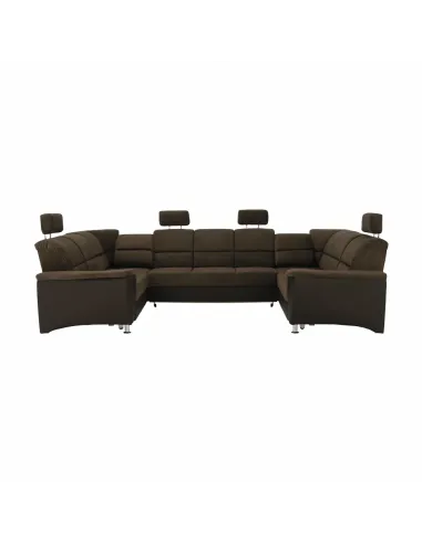 Colțar, SANTIAGO U MARE, living, 338 x 86/106 x 217/217 cm, Piele ecologică/Textil maro | MobilaOK