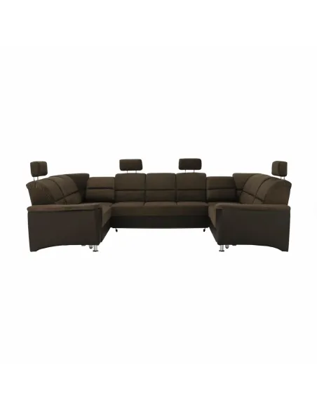 Colțar, SANTIAGO U MARE, living, 338 x 86/106 x 217/217 cm, Piele ecologică/Textil maro | MobilaOK
