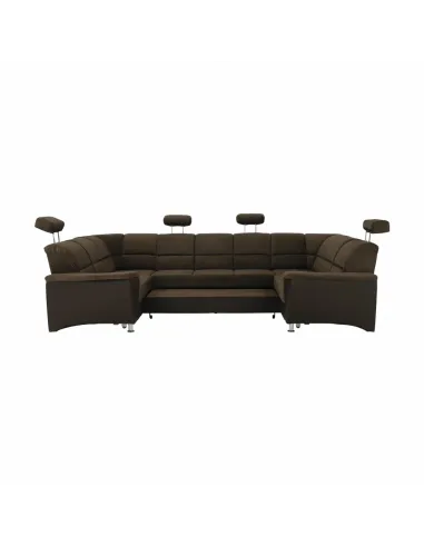 Colțar, SANTIAGO U MARE, living, 338 x 86/106 x 217/217 cm, Piele ecologică/Textil maro | MobilaOK