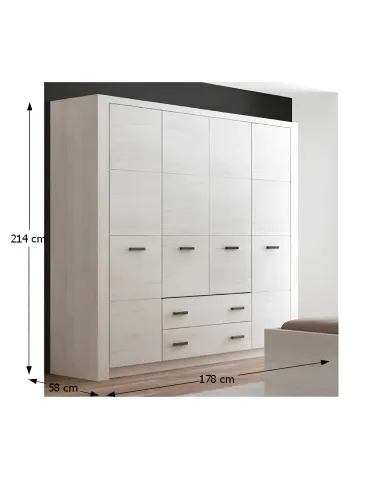 Dulap INFINITY I-18 pentru dormitor/hol, 178x214x58 cm, PAL melaminat frasin alb | MobilaOK