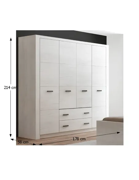 Dulap INFINITY I-18 pentru dormitor/hol, 178x214x58 cm, PAL melaminat frasin alb | MobilaOK