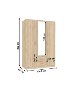 Dulap INVITA TIP 2, dormitor, 134.2x60x200 cm, PAL melaminat stejar sonoma | MobilaOK 2