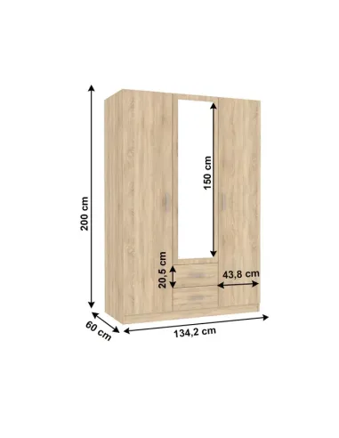 Dulap INVITA TIP 2, dormitor, 134.2x60x200 cm, PAL melaminat stejar sonoma | MobilaOK