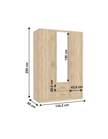 Dulap INVITA TIP 2, dormitor, 134.2x60x200 cm, PAL melaminat stejar sonoma | MobilaOK