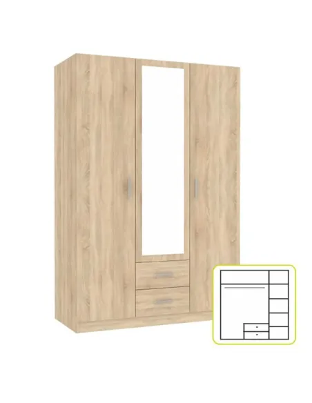 Dulap INVITA TIP 2, dormitor, 134.2x60x200 cm, PAL melaminat stejar sonoma | MobilaOK