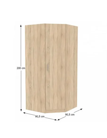 Dulap de colț INVITA, stejar sonoma, pentru dormitor, 90.5x90.5x200 cm, PAL melaminat | MobilaOK