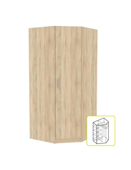 Dulap de colț INVITA, stejar sonoma, pentru dormitor, 90.5x90.5x200 cm, PAL melaminat | MobilaOK