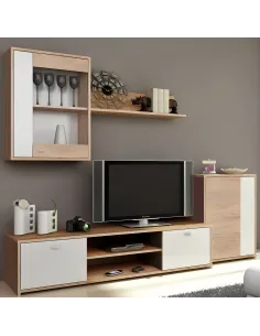 Mobilă Living GENTA, 210x42x180 cm, PAL melaminat alb/stejar sonoma | MobilaOK