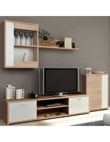 Mobilă Living GENTA, 210x42x180 cm, PAL melaminat alb/stejar sonoma | MobilaOK