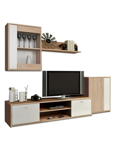 Mobilă Living GENTA, 210x42x180 cm, PAL melaminat alb/stejar sonoma | MobilaOK